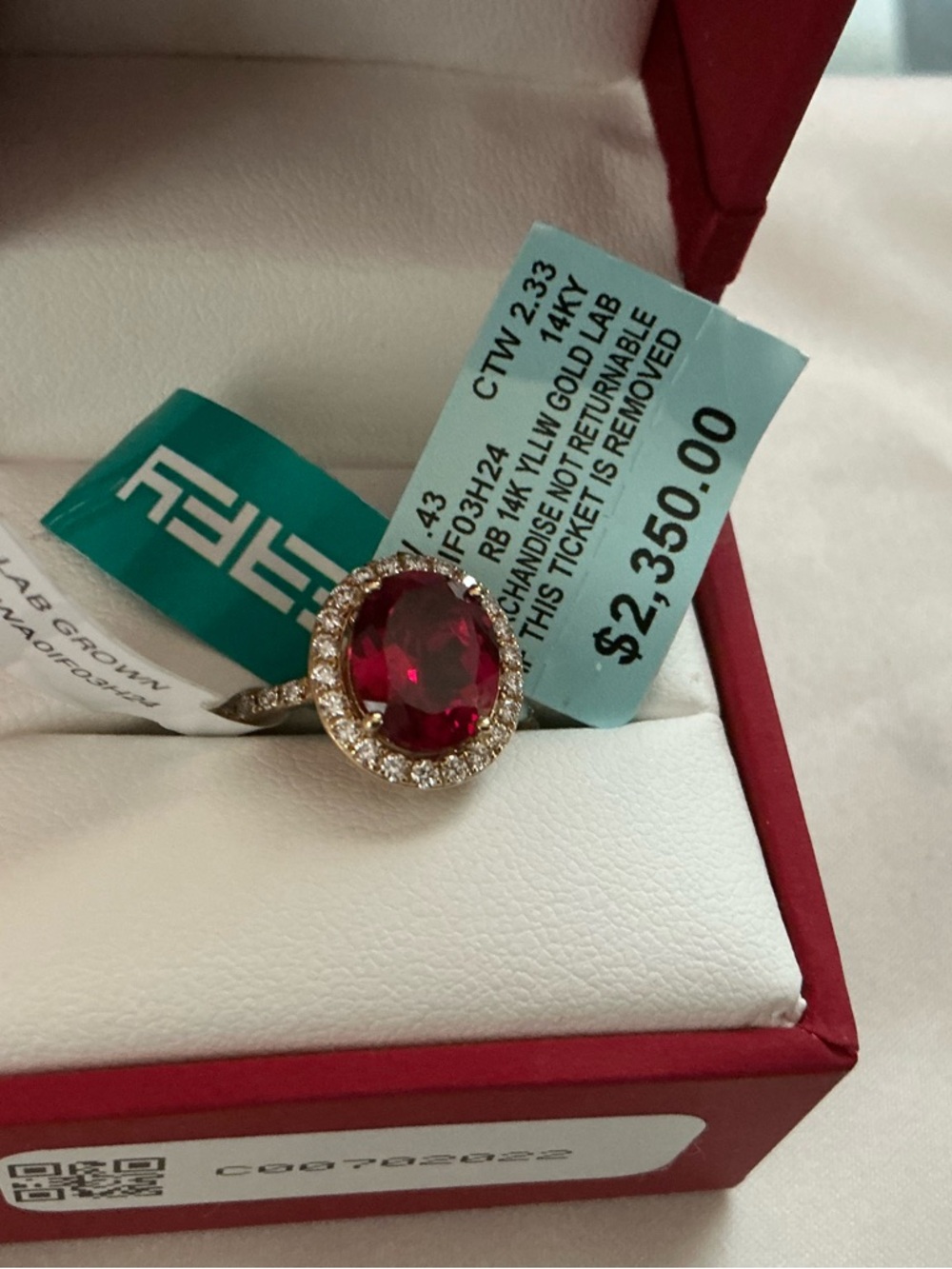 Oval Red Ruby-Effect Halo Ring with Clear Accent Stones